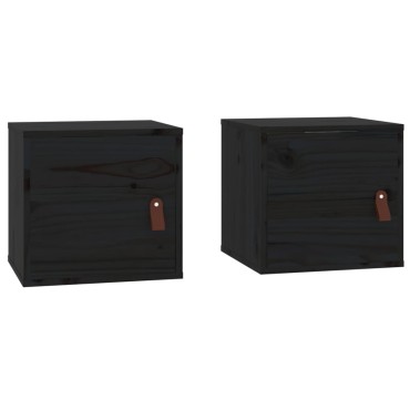 vidaXL Ντουλάπια Τοίχου 2 τεμ. Μαύρα31,5x30x30cm από Μασίφ Ξύλο Πεύκου