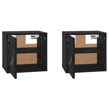 vidaXL Ντουλάπια Τοίχου 2 τεμ. Μαύρα31,5x30x30cm από Μασίφ Ξύλο Πεύκου