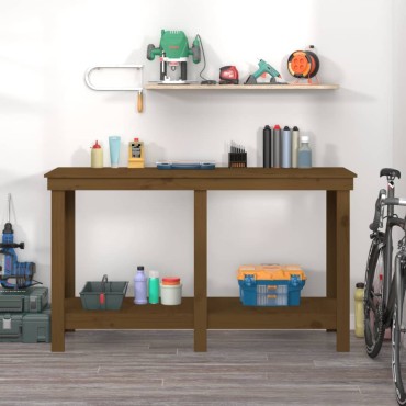vidaXL Πάγκος Εργασίας Μελί Καφέ 140 x 50 x 80 εκ. Μασίφ Ξύλο Πεύκο