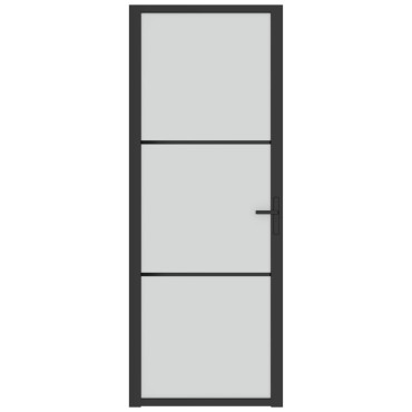 vidaXL Εσωτερική Πόρτα 76x201,5 εκ. Μαύρο Ματ Γυαλί και Αλουμίνιο