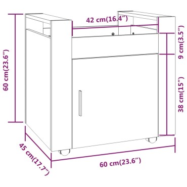 vidaXL Γραφείο Τρόλεϊ Sonoma Δρυς 60x45x60cm από Επεξεργασμένο Ξύλο