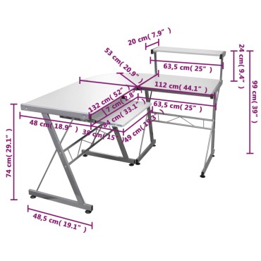 vidaXL Γραφείο Υπολογιστή Γωνιακό Λευκό 132x112x99cm Επεξ. Ξύλο 1 τεμ.