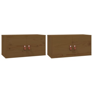 vidaXL Ντουλάπια Τοίχου 2 τεμ. Καφέ Μελί 60x30x30cm Μασίφ Ξύλο Πεύκου