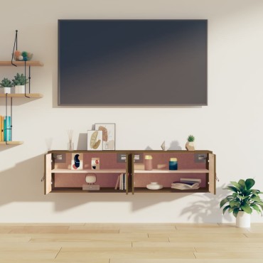 vidaXL Ντουλάπια Τοίχου 2 τεμ. Καφέ Μελί 60x30x30cm Μασίφ Ξύλο Πεύκου