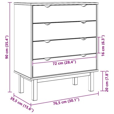 vidaXL Συρταριέρα OTTA Καφέ & Γκρι 76,5x39,5x90cm Μασίφ Ξύλο Πεύκου 1 τεμ.
