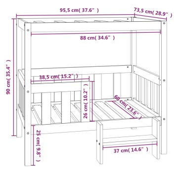 vidaXL Κρεβάτι Σκύλου 95,5 x 73,5 x 90 εκ. από Μασίφ Ξύλο Πεύκου