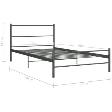 vidaXL Πλαίσιο Κρεβατιού Γκρι 90 x 200 εκ. Μεταλλικό