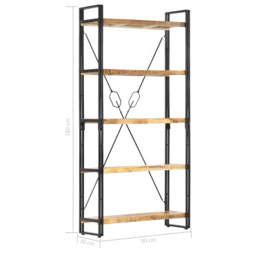 vidaXL Βιβλιοθήκη με 5 Επίπεδα 90x30x180cm από Μασίφ Ξύλο Μάνγκο 1 τεμ.