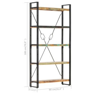 vidaXL Βιβλιοθήκη με 5 Επίπεδα 90x30x180cm Μασίφ Ανακυκλωμένο Ξύλο 1 τεμ.
