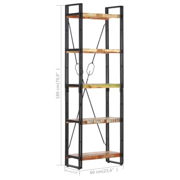vidaXL Βιβλιοθήκη με 5 Επίπεδα 60x30x180cm Μασίφ Ανακυκλωμένο Ξύλο 1 τεμ.