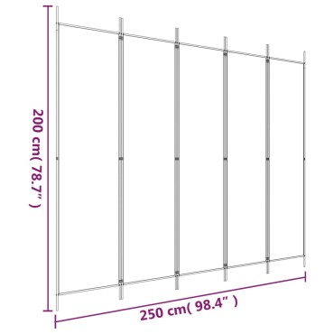 vidaXL Διαχωριστικό Δωματίου με 5 Πάνελ Μαύρο 250x200cm από Ύφασμα 1 τεμ.