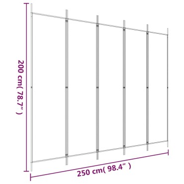 vidaXL Διαχωριστικό Δωματίου με 5 Πάνελ Μαύρο 250x200cm από Ύφασμα 1 τεμ.