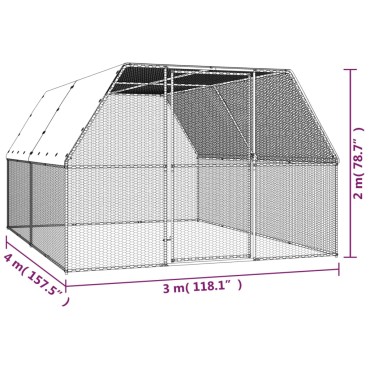 vidaXL Κοτέτσι - Κλουβί Εξωτ. Χώρου 3x4x2 μ. από Γαλβανισμένο Χάλυβα