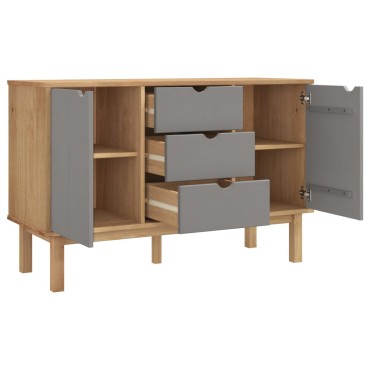 vidaXL Συρταριέρα OTTA Καφέ και Γκρι 113,5x43x73cm Μασίφ Ξύλο Πεύκου 1 τεμ.