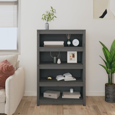 vidaXL Βιβλιοθήκη Γκρι 80x35x126cm από Μασίφ Ξύλο Πεύκου 1 τεμ.