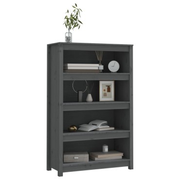 vidaXL Βιβλιοθήκη Γκρι 80x35x126cm από Μασίφ Ξύλο Πεύκου 1 τεμ.