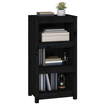 vidaXL Βιβλιοθήκη Μαύρη 50x35x97cm από Μασίφ Ξύλο Πεύκου 1 τεμ.