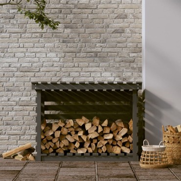 vidaXL Ραφιέρα Καυσόξυλων Γκρι 108x73x79 εκ. από Μασίφ Ξύλο Πεύκου