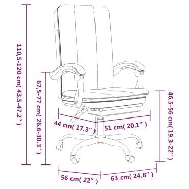 vidaXL Καρέκλα Γραφείου Ανακλινόμενη Μαύρη Συνθετικό δέρμα 63x56x(110,5-120)cm 1 τεμ.