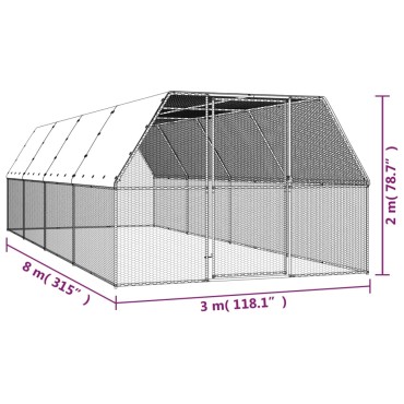 vidaXL Κοτέτσι - Κλουβί Εξωτ. Χώρου 3x8x2 μ. από Γαλβανισμένο Χάλυβα