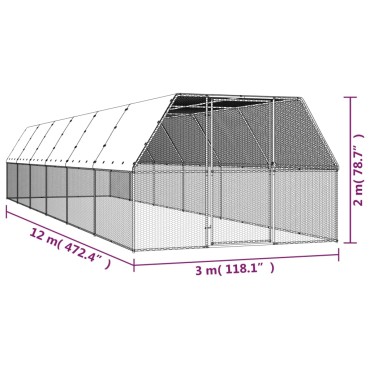 vidaXL Κοτέτσι - Κλουβί Εξωτ. Χώρου 3x12x2 μ. από Γαλβανισμένο Χάλυβα