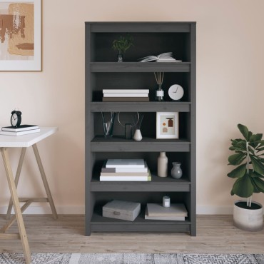 vidaXL Βιβλιοθήκη Γκρι 80x35x154cm από Μασίφ Ξύλο Πεύκου 1 τεμ.