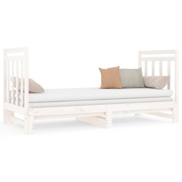 vidaXL Καναπές Κρεβάτι Συρόμενος Λευκός 2x(90x190)cm από Μασίφ Πεύκο 1 τεμ. - Μονό