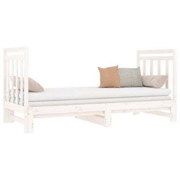 vidaXL Καναπές Κρεβάτι Συρόμενος Λευκός 2x(90x190)cm από Μασίφ Πεύκο 1 τεμ. - Μονό