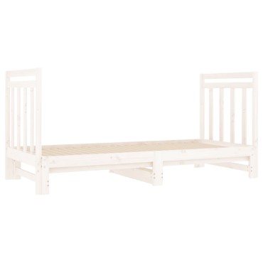 vidaXL Καναπές Κρεβάτι Συρόμενος Λευκός 2x(90x190)cm από Μασίφ Πεύκο 1 τεμ. - Μονό