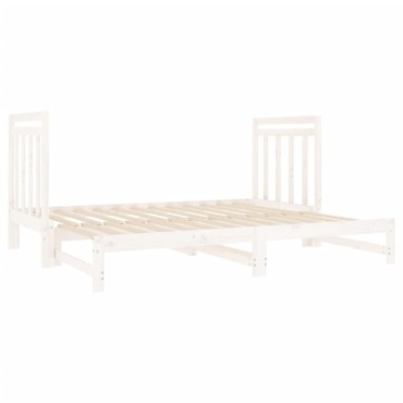 vidaXL Καναπές Κρεβάτι Συρόμενος Λευκός 2x(90x190)cm από Μασίφ Πεύκο 1 τεμ. - Μονό