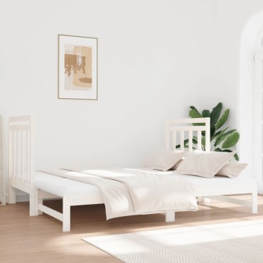 vidaXL Καναπές Κρεβάτι Συρόμενος Λευκός 2x(90x190)cm από Μασίφ Πεύκο 1 τεμ. - Μονό
