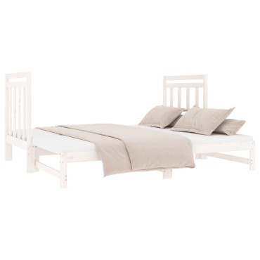vidaXL Καναπές Κρεβάτι Συρόμενος Λευκός 2x(90x190)cm από Μασίφ Πεύκο 1 τεμ. - Μονό