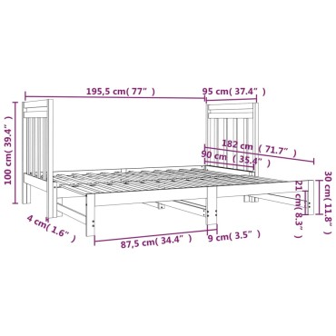 vidaXL Καναπές Κρεβάτι Συρόμενος Λευκός 2x(90x190)cm από Μασίφ Πεύκο 1 τεμ. - Μονό