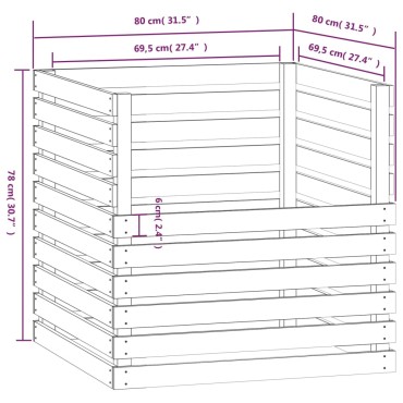 vidaXL Κομποστοποιητής Μελί Καφέ 80 x 80 x 78 εκ από Μασίφ Ξύλο Πεύκου