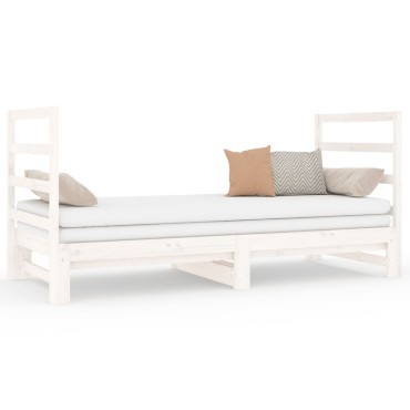 vidaXL Καναπές Κρεβάτι Συρόμενος Λευκός 2x(90x190)cm από Μασίφ Πεύκο 1 τεμ. - Μονό