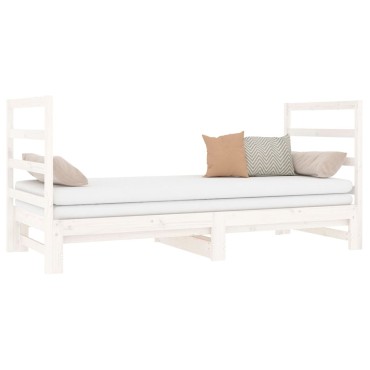 vidaXL Καναπές Κρεβάτι Συρόμενος Λευκός 2x(90x190)cm από Μασίφ Πεύκο 1 τεμ. - Μονό