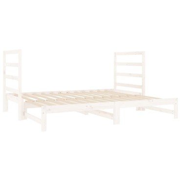 vidaXL Καναπές Κρεβάτι Συρόμενος Λευκός 2x(90x190)cm από Μασίφ Πεύκο 1 τεμ. - Μονό