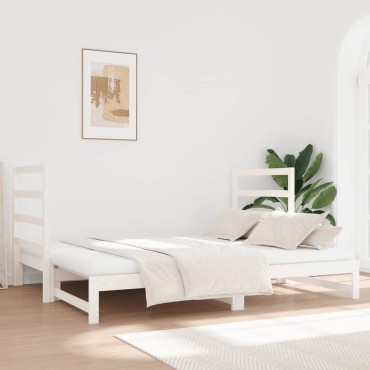vidaXL Καναπές Κρεβάτι Συρόμενος Λευκός 2x(90x190)cm από Μασίφ Πεύκο 1 τεμ. - Μονό