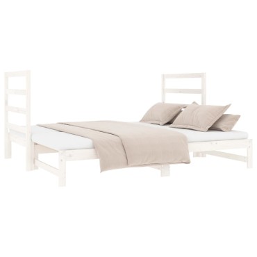 vidaXL Καναπές Κρεβάτι Συρόμενος Λευκός 2x(90x190)cm από Μασίφ Πεύκο 1 τεμ. - Μονό