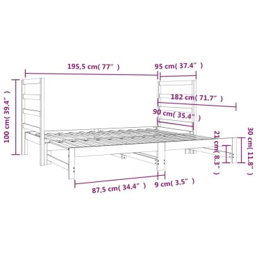 vidaXL Καναπές Κρεβάτι Συρόμενος Λευκός 2x(90x190)cm από Μασίφ Πεύκο 1 τεμ. - Μονό