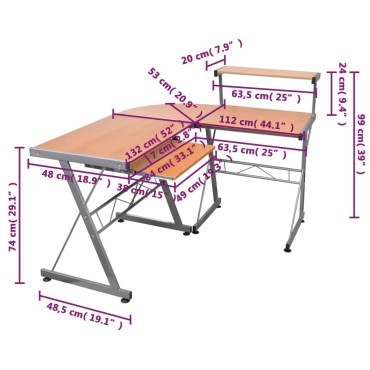 vidaXL Γραφείο Υπολογιστή Γωνιακό Καφέ 132x112x99cm Επεξ. Ξύλο 1 τεμ.