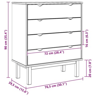 vidaXL Συρταριέρα OTTA Γκρι 76,5x39,5x90cm από Μασίφ Ξύλο Πεύκου 1 τεμ.