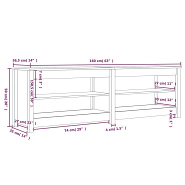 vidaXL Παπουτσοθήκη 160x36,5x50cm από Μασίφ Ξύλο Πεύκου