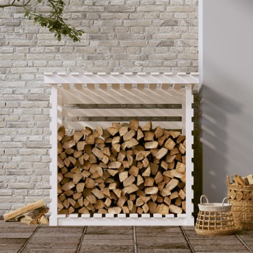 vidaXL Ραφιέρα Καυσόξυλων Λευκή 108x73x108 εκ. από Μασίφ Ξύλο Πεύκου