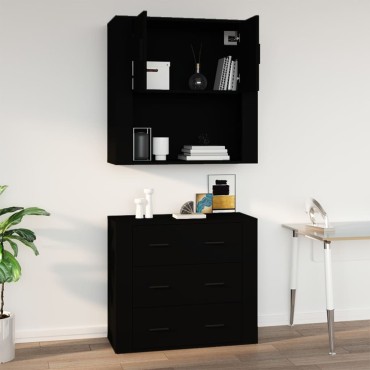 vidaXL Ντουλάπι Τοίχου Μαύρο 80x33x80cm Επεξεργασμένο Ξύλο 1 τεμ.