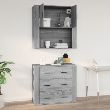 vidaXL Ντουλάπι Τοίχου Γκρι Sonoma 80x33x80cm Επεξεργασμένο Ξύλο 1 τεμ.