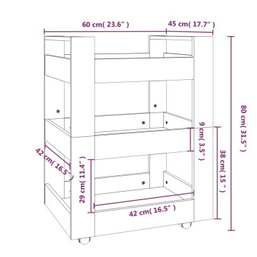 vidaXL Τρόλεϊ Κουζίνας Sonoma Γκρι 60x45x80cm από Επεξεργασμένο Ξύλο 1 τεμ.