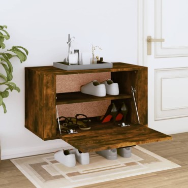 vidaXL Παπουτσοθήκη Επιτοίχια Καπν. Δρυς 70x35x38cm Μασίφ Ξύλο Πεύκου