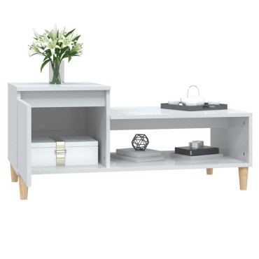 vidaXL Τραπεζάκι Σαλονιού Γυαλ. Λευκό 100x50x45cm Επεξεργ. Ξύλο 1 τεμ.
