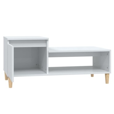 vidaXL Τραπεζάκι Σαλονιού Γυαλ. Λευκό 100x50x45cm Επεξεργ. Ξύλο 1 τεμ.